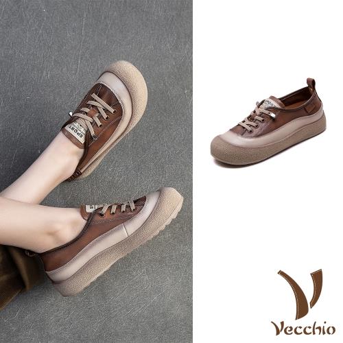 【VECCHIO】真皮小圓頭平底休閒鞋/真皮頭層牛皮舒適小圓頭平底休閒鞋 女鞋 棕