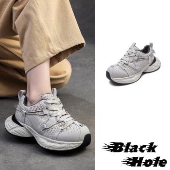 【BLACKHOLE】網布拼接休閒運動鞋/潮流復古時尚網布拼接休閒運動鞋 女鞋 灰
