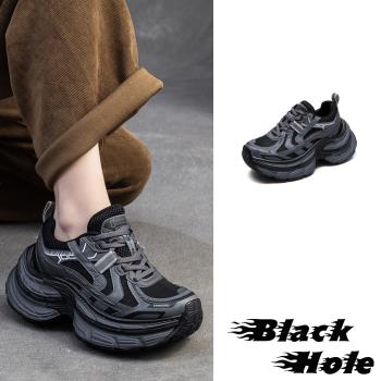 【BLACKHOLE】曲線拚接厚底休閒運動鞋/個性復古潮流曲線拚接厚底休閒運動鞋 女鞋 黑