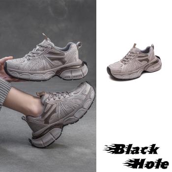 【BLACKHOLE】網面拼接厚底運動鞋/透氣網面潮流拼接個性厚底運動鞋 女鞋 金