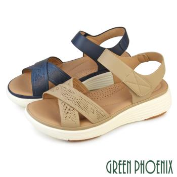 GREEN PHOENIX 女 涼鞋 厚底涼鞋 小坡跟 沾黏帶 輕量 吸震減壓U60-23608