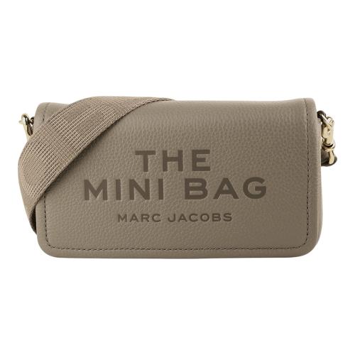 MARC JACOBS-烙印字母荔枝紋皮革磁釦斜背包(褐灰色)