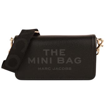 MARC JACOBS-烙印字母荔枝紋皮革磁釦斜揹包(黑色)