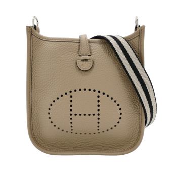 Hermes Mini Evelyne TC牛皮銀釦雙色背帶斜揹包(AD馬爾法米)