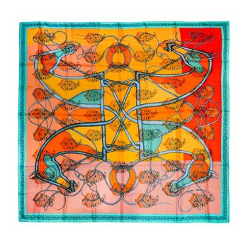 Hermes 喀什米爾混絲藤蔓圖騰披巾/大方巾-140(橘/綠)