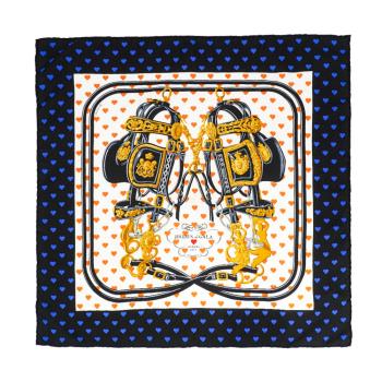 Hermes 展示品 愛心點綴馬鞍造型絲巾/方巾-45cm(米白/藍)