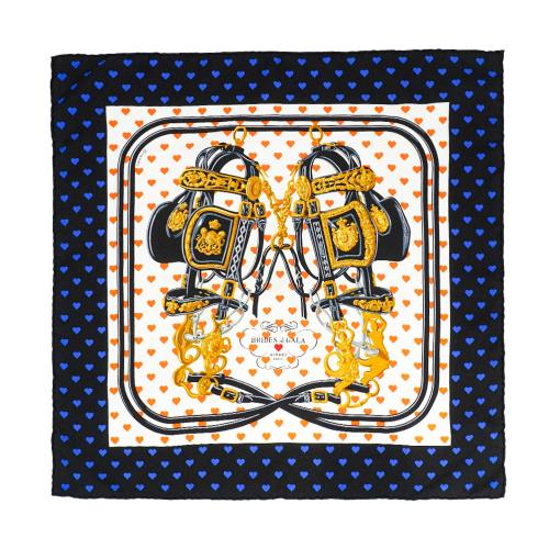 Hermes 展示品 愛心點綴馬鞍造型絲巾/方巾-45cm(米白/藍)