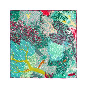 Hermes 展示品 森林小動物絲巾/方巾-45cm(綠)