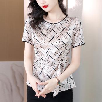 【ALLK 歐楷】新品 綁帶印花長上衣 淺杏色(尺寸L-XXL/中大尺碼/涼爽/透氣)