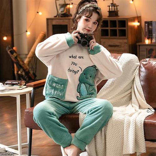 【韓國K.W.】現貨韓國恐龍保暖升級刺繡家居服套裝睡衣