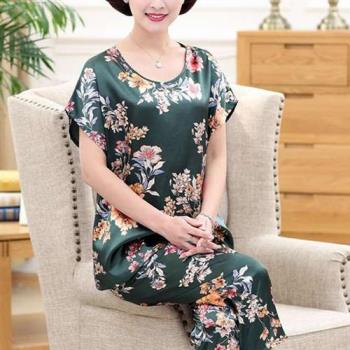 【韓國K.W.】現貨冰涼絲綢緞高貴印花家居服套裝睡衣
