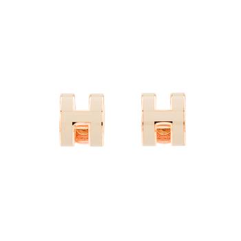 Hermes Pop H Mini耳環(淺慄灰/玫瑰金) (H608002FO55)
