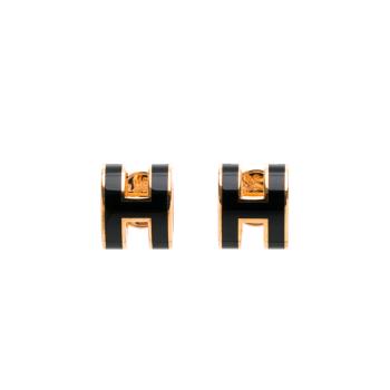 Hermes Pop H Mini耳環(黑/玫瑰金) (H608002FO03)