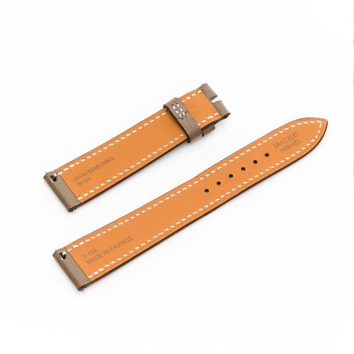 Hermes 皮革錶帶(象灰/棕)(T-103) (W036419WS 18)