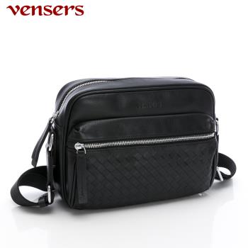 【vensers】牛皮潮流個性包~編織肩揹包 (NE885101黑色)