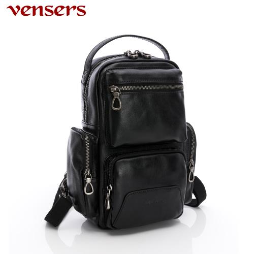 【vensers】牛皮潮流個性包~肩背包 (NE003401黑色)