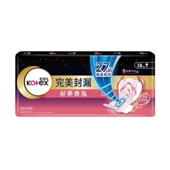 Kotex靠得住 完美封漏 好夢香氛 夜用衛生棉/香氛衛生棉 28cm 12片x3包x8組(串)/箱