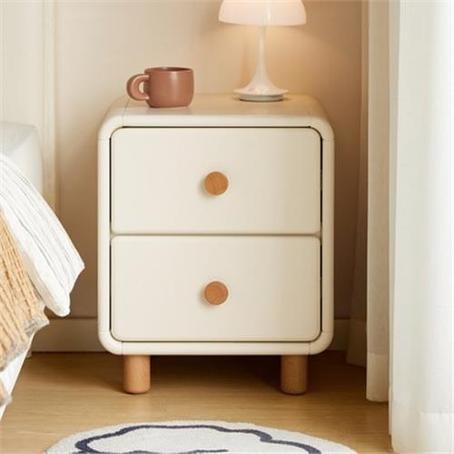 [hoi!]源氏木語奶芙奶油風實木二抽床頭櫃 Y00A41