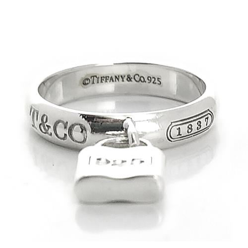 九八成新展示品-TIFFANY 925純銀-1837刻字鎖頭墜飾中性戒指
