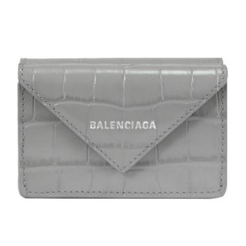 BALENCIAGA 巴黎世家 391446 Papier 鱷魚壓紋牛皮三折小短夾.灰