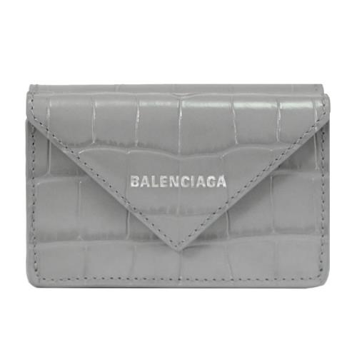 BALENCIAGA 巴黎世家 391446 Papier 鱷魚壓紋牛皮三折小短夾.灰