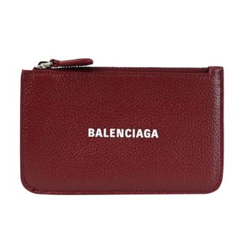 BALENCIAGA 巴黎世家 637130 印字LOGO荔枝牛皮卡片零錢包.深紅