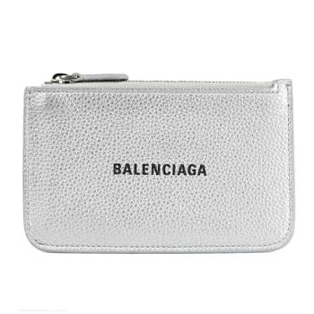 BALENCIAGA 巴黎世家 637130 印字LOGO荔枝牛皮卡片零錢包.銀
