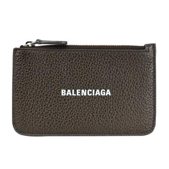 BALENCIAGA 巴黎世家 637130 印字LOGO荔枝牛皮卡片零錢包.金屬咖