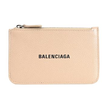 BALENCIAGA 巴黎世家 637130 印字LOGO荔枝牛皮卡片零錢包.裸膚色