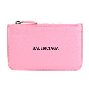 BALENCIAGA 巴黎世家 637130 印字LOGO荔枝牛皮卡片零錢包.粉