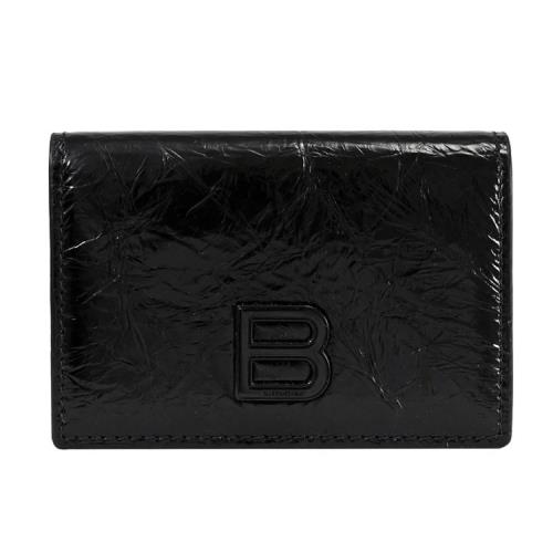 BALENCIAGA 巴黎世家 766463 Papier 亮面揉製牛皮三折小短夾.黑