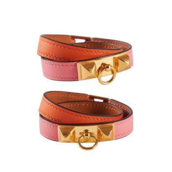 Hermes Rivale雙圈手環(粉橘/金)-雙色雙圈手環 絕版