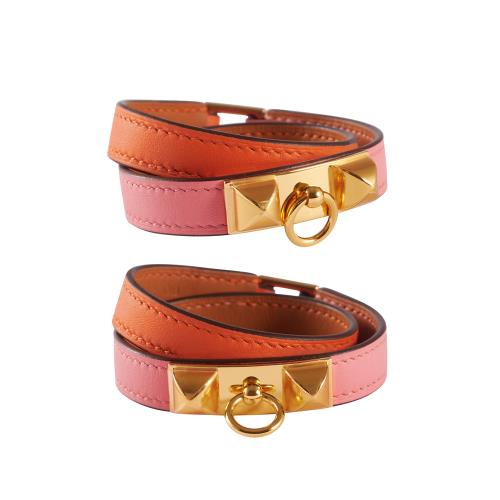 Hermes Rivale雙圈手環(粉橘/金)-雙色雙圈手環 絕版