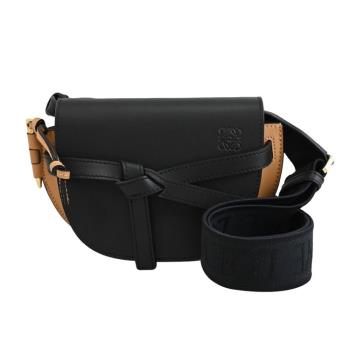 LOEWE Gate Dual Mini 小牛皮斜背翻蓋馬鞍包/腰包.黑/咖