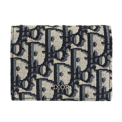 Christian Dior 滿版緹花LOGO釦式卡片名片收納包.深藍