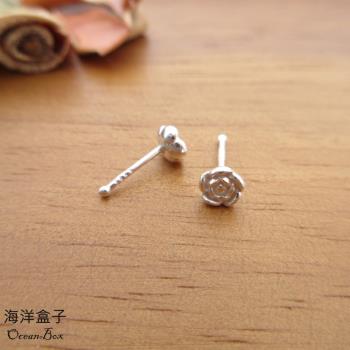 【海洋盒子】亮眼清新小巧山茶花999純銀耳環.免後扣.貼耳耳環