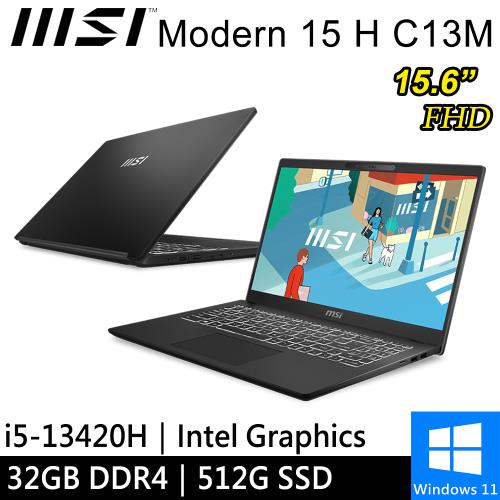 微星 Modern 15 H C13M-266TW-SP2 15.6吋 黑(i5-13420H/32G DDR4/512G PCIE/W11)特仕筆電