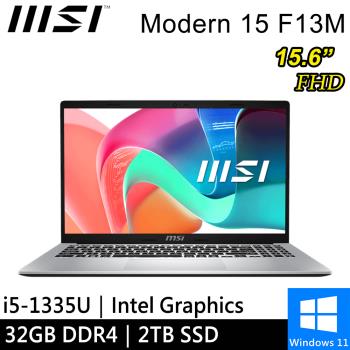 微星 Modern 15 F13MG-239TW-SP5 15.6吋 銀(i5-1335U/32G DDR4/2TB PCIE/W11)特仕筆電