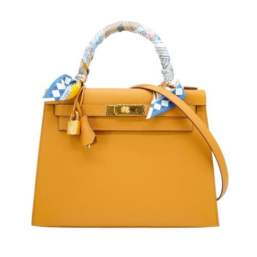 Hermes 展示品 Kelly 28 Epsom牛皮手提/肩背凱莉二用包(金釦/2S芝麻色)