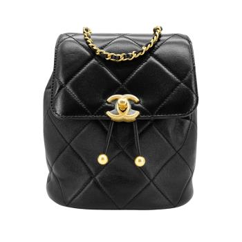 Chanel 展示品 牛皮拚羊皮霧金釦口蓋後揹包(AS4866-黑)