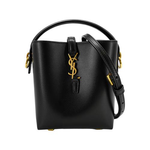 YSL LE 37 小羊皮金釦迷你水桶包(765870-黑)