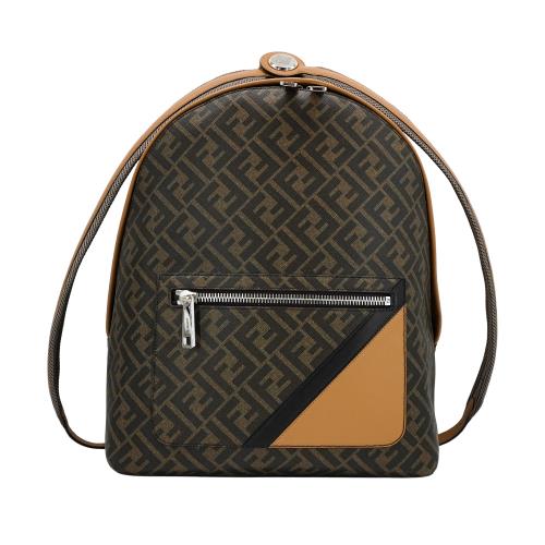 Fendi Chiodo Diagonal 帆布FF Logo拉鍊中型後背包(7VZ076-棕)