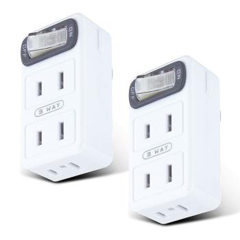【聖岡科技Dr.AV】2入組TNT-831S分接器2孔1開3插(帶燈開關 壁插 分接式插座 防火)