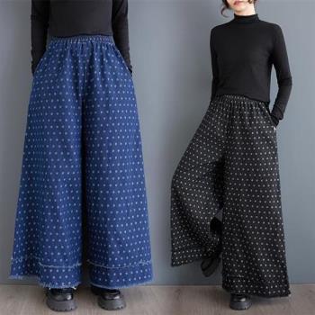 【巴黎精品】牛仔褲休閒長褲-點點印花高腰寬管女褲子2色a1jc41