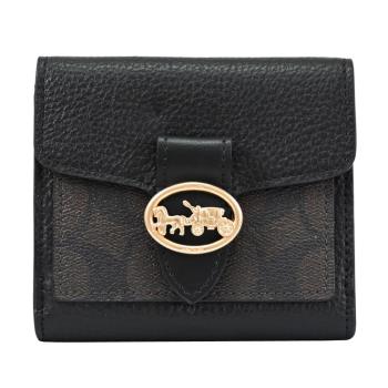 【全新福利品】COACH 7250 GEORGIE 馬車LOGO印花零錢短夾.黑/深咖