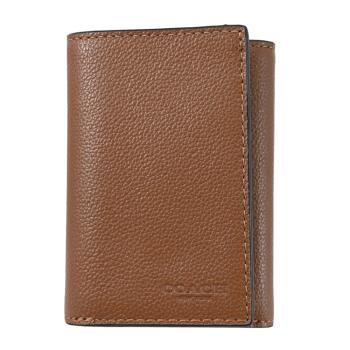 【全新福利品】COACH 23845 品牌烙印LOGO全皮革三折小短夾.咖