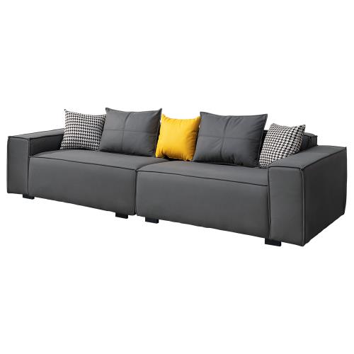 Boden-葛妮絲深灰色科技布面沙發四人座/沙發椅-附抱枕