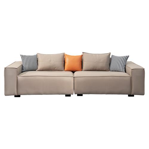 Boden-葛妮絲卡其色科技布面沙發四人座/沙發椅-附抱枕