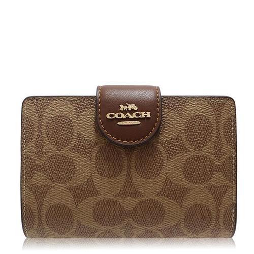 COACH 經典 PVC / CORNER / 拉鏈中夾_棕色
