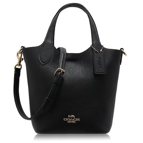 COACH 精製卵石雙面皮革 / 小款 / 兩用 斜背包_黑色